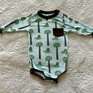 KicKeePants Super Soft One Piece (Green and Brown Dino and Tree Print)
